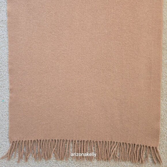 Classic Camel-colored Wool Scarf with Fringe Tan - Picture 5 of 14
